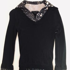 "Bette Sung" black blouse with mock-polka-dot collar and sleeves